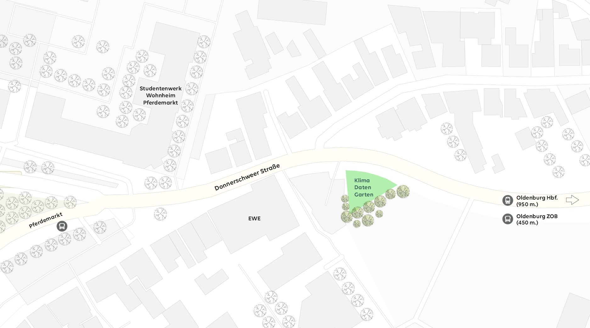 Ein Lageplan des EWE Klimadatengarten
